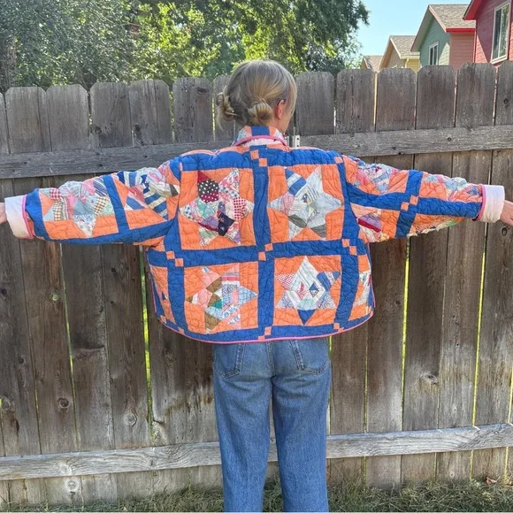 Vintage Hand-Stitched Handmade Quilt Jacket - Picture 3 of 5